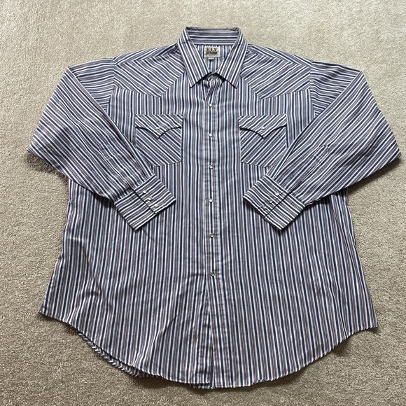 Ely Cattleman Other - Ely Cattleman Shirt Mens 2XL Blue White Striped Western Pearl Snap Cowboy Rodeo